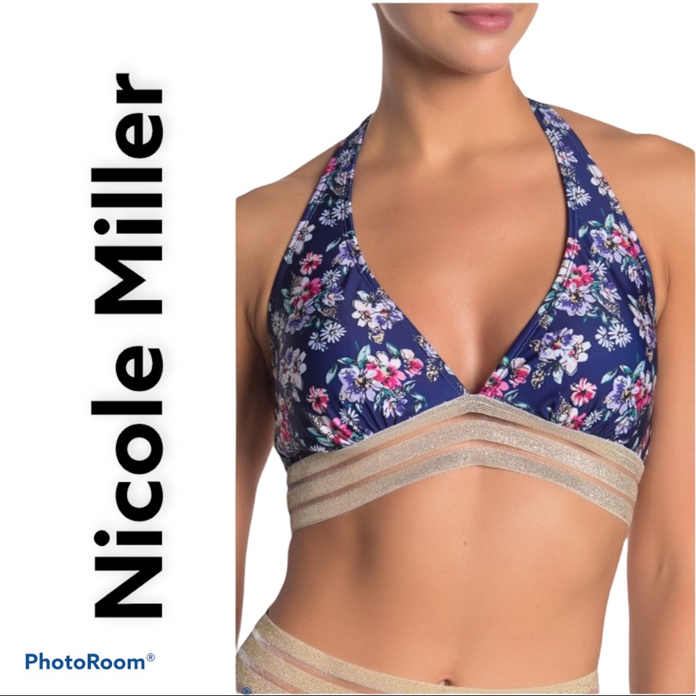 Nicole Miller Floral Halter Bikini Top